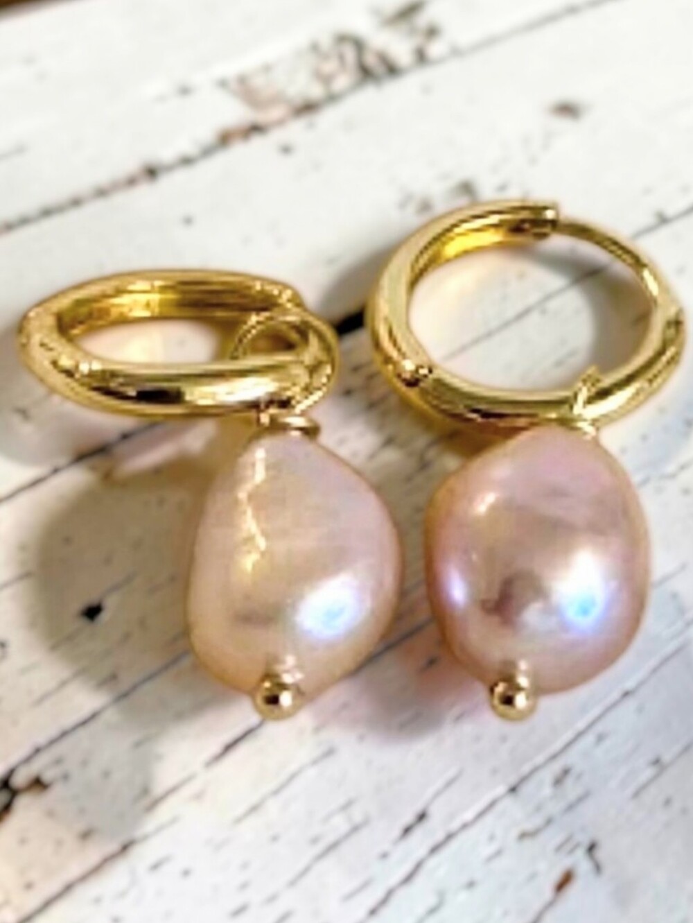 Freshwater Pink Pearl Earrings On 10mm Gold Plated Huggies; NWOT
